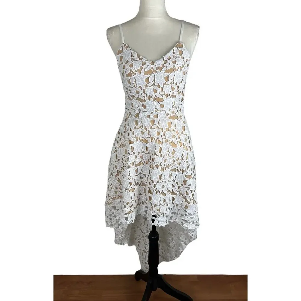 Elegant White Lace High Low Dress - Picture 2 of 9